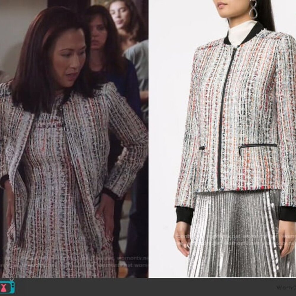 Elie Tahari Brooke Multicolored Tweed Bomber Jacket